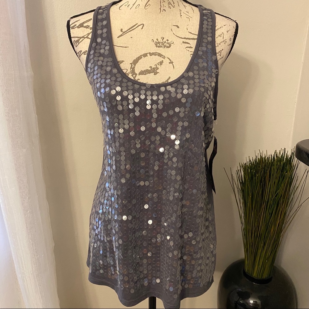 Gray Sparkly Sleeveless Tank Top Size Large